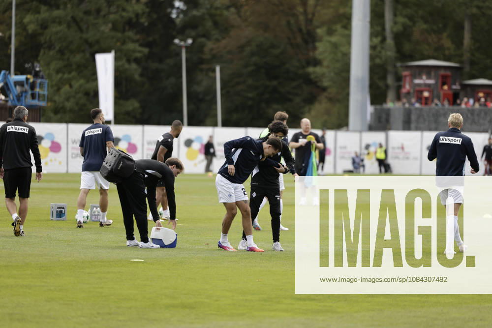 Soccer 3rd Division, SG Sonnenhof Grossaspach vs. SV Waldhof Mannheim; Diego Michel of SV Waldhof Mannheim, age 28, needs medical attention during warm-ups; ankle injury in Aspach