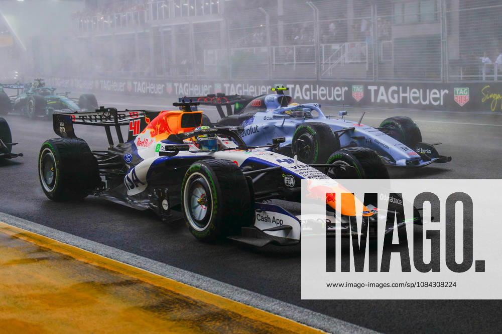 10th October 2026; Marina Bay, Singapore; Formula 1, Singapore Grand Prix, Sprint Race and Qualifying Day; Arvid Lindblad (41) of Great Britain and Visa Cash App Racing Bulls Formula One Team tries to get ahead of Gabriel Bortoleto (5) of Brazil and Audi Revolut F1 Team DavidxAsh
