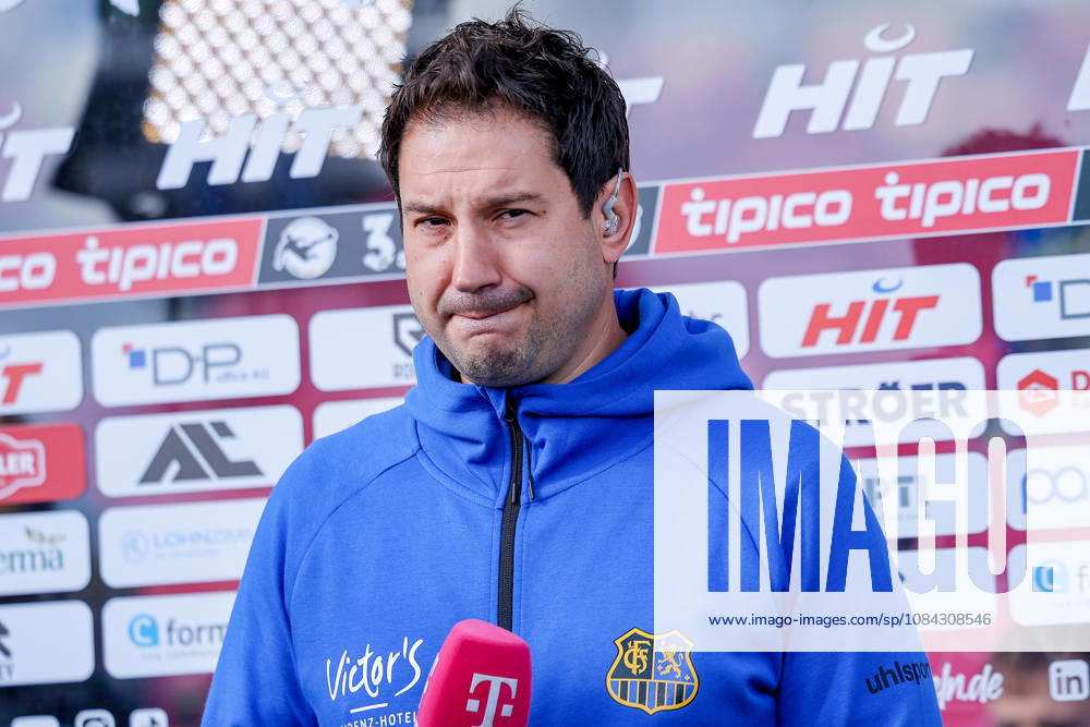 Soccer, SC Fortuna Köln vs. 1 FC Saarbrücken, 3rd Division, South Division, Matchday 8, 2026–2027 Season: Head Coach Argirios Giannikis of 1 FC Saarbrücken in an interview. DFB regulations prohibit any use of photographs as image sequences and or quasi-video. North Rhine-Westphalia, Germany