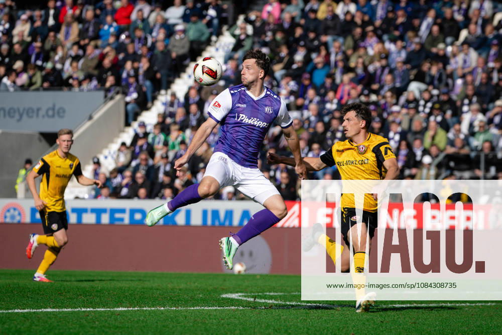 Robin Meißner 11 Osnabrück, VfL Osnabrück vs. SG Dynamo Dresden, soccer, 2. Bundesliga, Matchday 7, October 10, 2026. DFL regulations prohibit any use of photographs as image sequences and or quasi-video. Osnabrück, Lower Saxony, Germany