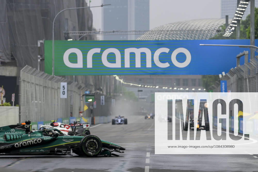 George Russell of Mercedes car on the track after he and Sergio Perez of Cadillac collide during the sprint on Saturday 10th October , Singapore Grand Prix 2026, Marina Bay Street Circuit. Formula 1: Singapore Grand Prix 2026 - ZUMAc251 20261010_znp_c251_019