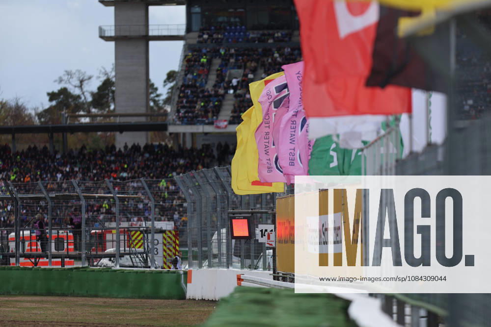 Hockenheim, Germany, October 9–11, 2026; DTM 2026 Season Finale at the Hockenheimring; Saturday, Race 1; Pictured: A red flag during the DTM race, with a packed grandstand in the background; Hockenheimring Grandstand, Baden-Württemberg