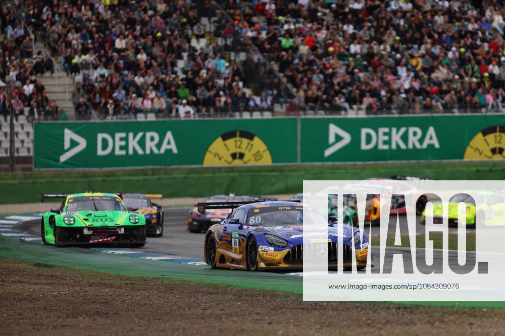 Hockenheim, Germany, October 9–11, 2026; DTM 2026 Season Finale at the Hockenheimring; Saturday, Race 1; Pictured: Maro Engel (GER) 80 ahead of Ricardo Feller (SUI) 90 in a damaged car; Hockenheimring, Baden-Württemberg