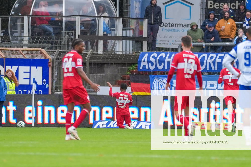 German Soccer, 3rd Division, Matchday 8, Hänsch Arena, Meppen, Emsland, Lower Saxony, SV Meppen vs. VfB Stuttgart U21, VfB Stuttgart II. Stuttgart took the lead in the 16th minute on a goal by Jarzinho Malanga (VfB Stuttgart U21, 27).