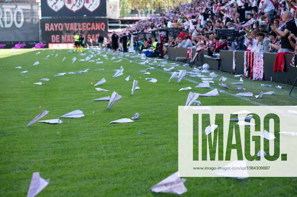 ESP LaLiga EA Sports Rayo Vallecano vs. Athletic Club Paper balls and paper airplanes were thrown in Vallecas as a form of protest against Rayo Vallecano president Martin Presa during the LaLiga EA Sports match between Rayo Vallecano and Athletic Club, played at Vallecas Stadium in Madrid on October 10, 2026, in Spain. Spain Soccer