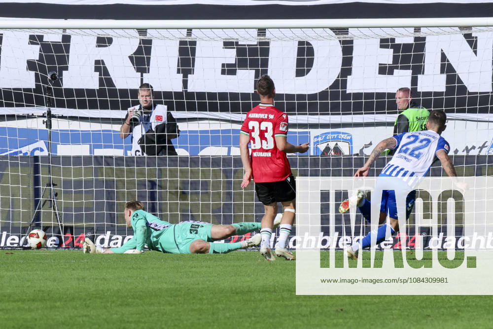 Mateusz Zukowski of 1 FC Magdeburg scores the goal to make it 3–0 with this shot past goalkeeper Leo Weinkauf of Hannover 96 and Maurice Neubauer of Hannover 96 during the 2. Bundesliga match between 1 FC Magdeburg and Hannover 96, Avnet Arena on October 10, 2026, in Magdeburg, Germany. Photo by Marco Steinbrenner, DeFodi Images. Mateusz Zukowski of 1 FC Magdeburg—with this shot— he beat goalkeeper Leo Weinkauf of Hannover 96 and Maurice Neubauer of Hannover 96 to score the goal that made it 3–0 during the 2. Bundesliga match between 1 FC Magdeburg and Hannover 96 at Avnet Arena on October 10, 2026 in Magdeburg, Germany. Photo by Marco Steinbrenner, DeFodi Images. DFB and DFL regulations prohibit any use of photographs as image sequences and or quasi-video. Photo by Marco Steinbrenner, DeFodi Images.