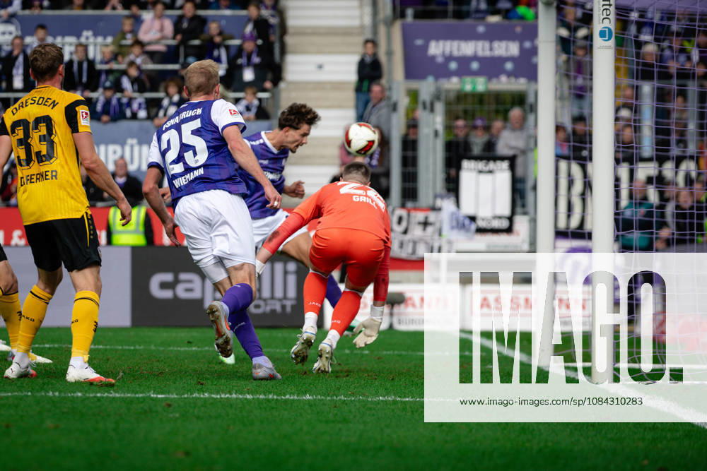 Goal to make it 1–1 by Robin Fabinski, 27, Osnabrück, VfL Osnabrück vs. SG Dynamo Dresden, Soccer, 2. Bundesliga, Matchday 7, October 10, 2026. DFL regulations prohibit any use of photographs as image sequences and or quasi-video. Osnabrück, Lower Saxony, Germany