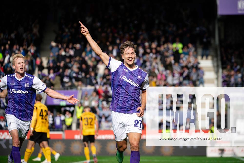 Goal celebration for the 1-1 equalizer by Robin Fabinski, 27, Osnabrück, VfL Osnabrück vs. SG Dynamo Dresden, soccer, 2. Bundesliga, Matchday 7, October 10, 2026. DFL regulations prohibit any use of photographs as image sequences and or quasi-video. Osnabrück, Lower Saxony, Germany