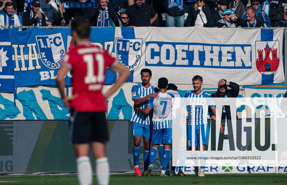 Germany Soccer 2. Bundesliga 2026–2027, Matchday 7: 1. FC Magdeburg vs. Hannover 96 at Avnet Arena Magdeburg—Goals and goal celebrations: Mateusz Zukowski (1. FC Magdeburg), Herbert Bockhorn (1. FC Magdeburg), 7