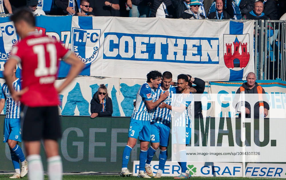Germany Soccer 2. Bundesliga 2026–2027, Matchday 7: 1. FC Magdeburg vs. Hannover 96 at Avnet Arena Magdeburg—Goals and goal celebrations: Mateusz Zukowski (1. FC Magdeburg), Herbert Bockhorn (1. FC Magdeburg), 7