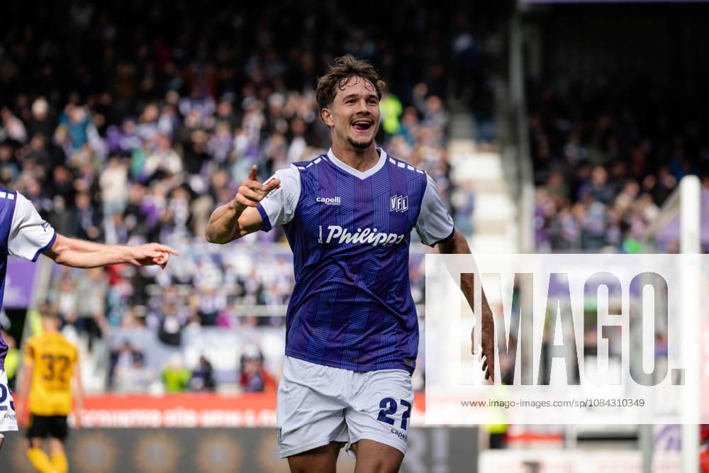 Goal celebration for the 1-1 equalizer by Robin Fabinski, 27, Osnabrück, VfL Osnabrück vs. SG Dynamo Dresden, soccer, 2. Bundesliga, Matchday 7, October 10, 2026. DFL regulations prohibit any use of photographs as image sequences and or quasi-video. Osnabrück, Lower Saxony, Germany