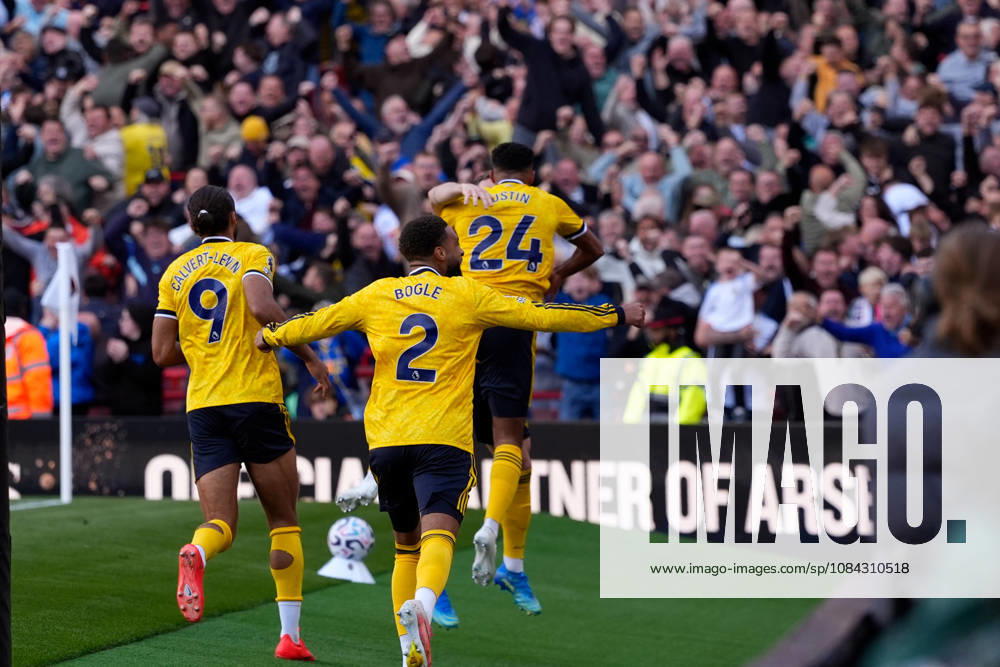 10th October 2026; Emirates Stadium, London, England; Premier League Football, Arsenal versus Leeds United; James Justin of Leeds United celebrates with team mates after opening the scoring to make it 1-0 TomxMajor