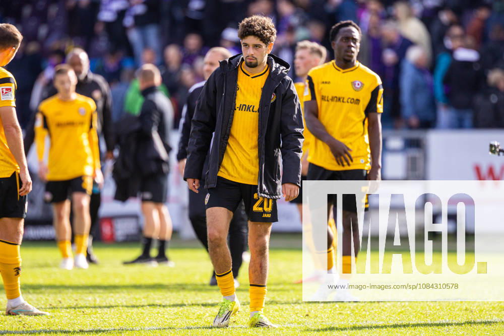 Ben Bobzien of SG Dynamo Dresden, 20, reacts with disappointment after the 1-1 draw GER, VfL Osnabrück vs. SG Dynamo Dresden, Soccer, 2. Bundesliga, Matchday 7, 2026–2027 season, October 10, 2026 DFL regulations prohibit any use of photographs as image sequences and or quasi-video GER, VfL Osnabrück vs. SG Dynamo Dresden, Soccer, 2. Bundesliga, Matchday 7, 2026–2027 season, October 10, 2026, Osnabrück