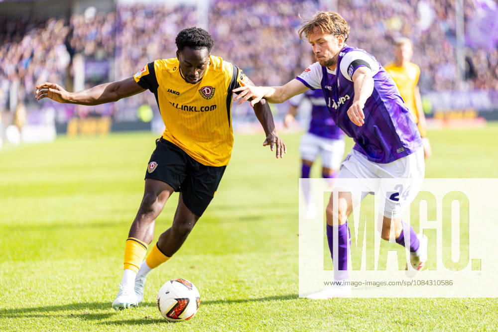 L R Kennedy Okpala (SG Dynamo Dresden, 07) in a tackle with Jannik Mueller (VfL Osnabrück, 24) GER, VfL Osnabrück vs. SG Dynamo Dresden, Soccer, 2. Bundesliga, Matchday 7, 2026–2027 season, October 10, 2026 DFL regulations prohibit any use of photographs as image sequences and or quasi-video GER, VfL Osnabrück vs. SG Dynamo Dresden, soccer, 2. Bundesliga, Matchday 7, 2026–2027 season, October 10, 2026, Osnabrück