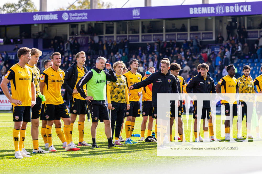 The players of SG Dynamo Dresden react with disappointment after the 1–1 draw: GER, VfL Osnabrück vs. SG Dynamo Dresden, soccer, 2. Bundesliga, Matchday 7, 2026–2027 season, October 10, 2026 DFL regulations prohibit any use of photographs as image sequences and or quasi-video GER, VfL Osnabrück vs. SG Dynamo Dresden, Soccer, 2. Bundesliga, Matchday 7, 2026–2027 season, October 10, 2026, Osnabrück
