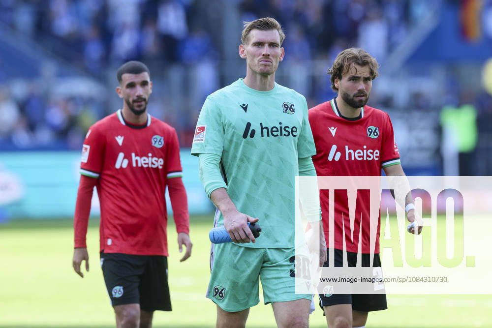 Waniss Taibi of Hannover 96, goalkeeper Leo Weinkauf of Hannover 96, and Kolja Oudenne of Hannover 96 look disappointed during the 2. Bundesliga match between 1. FC Magdeburg and Hannover 96, Avnet Arena on October 10, 2026, in Magdeburg, Germany. Photo by Marco Steinbrenner, DeFodi Images. Waniss Taibi of Hannover 96, goalkeeper Leo Weinkauf of Hannover 96, and Kolja Oudenne of Hannover 96 look dejected during the 2. Bundesliga match between 1 FC Magdeburg and Hannover 96 at Avnet Arena on October 10, 2026 in Magdeburg, Germany. Photo by Marco Steinbrenner, DeFodi Images. DFB and DFL regulations prohibit any use of photographs as image sequences and or quasi-video. Photo by Marco Steinbrenner, DeFodi Images.
