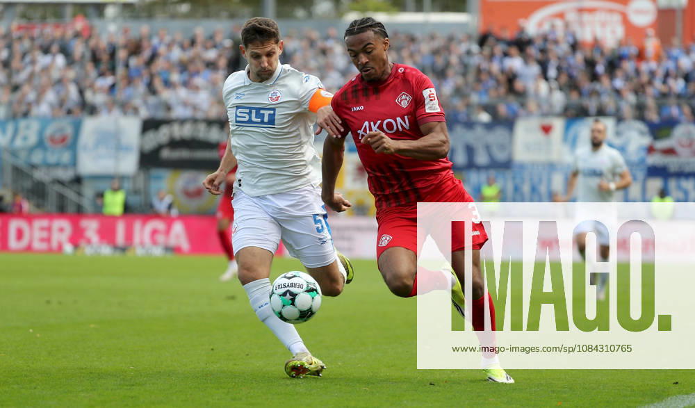 Men s, Soccer, 2026–2027 Season, 3rd Division, Matchday 8: FC Würzburger Kickers vs. FC Hansa Rostock; from left: Marco Schuster (FC Hansa Rostock), Jonas Krenz (Wölfe Würzburg); Würzburg, AKON ARENA, Bavaria, Germany