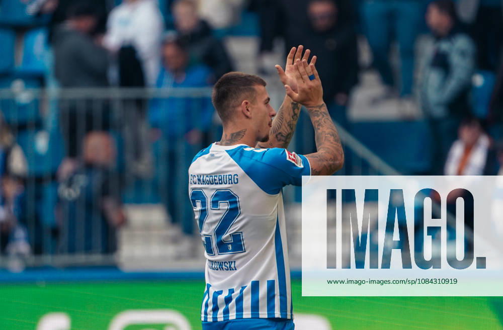 Germany Soccer 2. Bundesliga 2026–2027, Matchday 7: 1. FC Magdeburg vs. Hannover 96, Avnet Arena Magdeburg; Mateusz Zukowski (Mateusz Zukowski) of 1. FC Magdeburg celebrates the victory, 22
