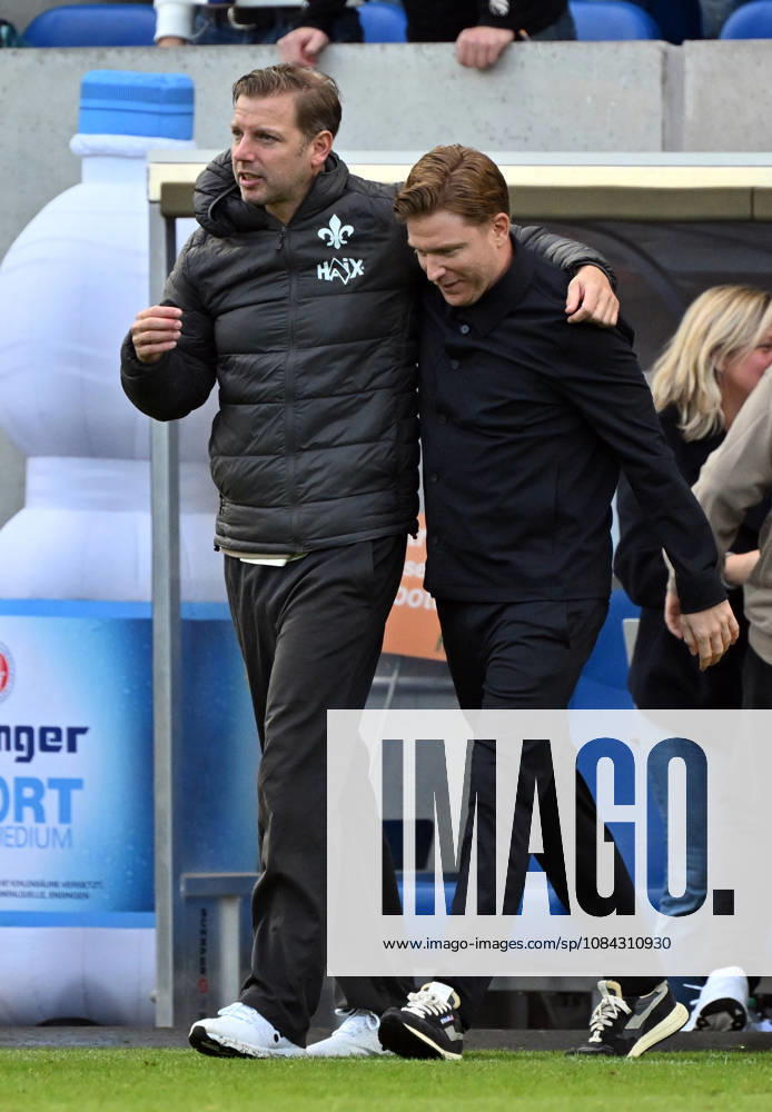 Soccer 2. Bundesliga, SV Darmstadt 98 vs. Energie Cottbus; Coach Florian Kohfeldt (SV Darmstadt 98), Sporting Director Paul Fernie (SV Darmstadt 98). DFL and DFB regulations prohibit any use of photographs as image sequences and or quasi-video. Darmstadt