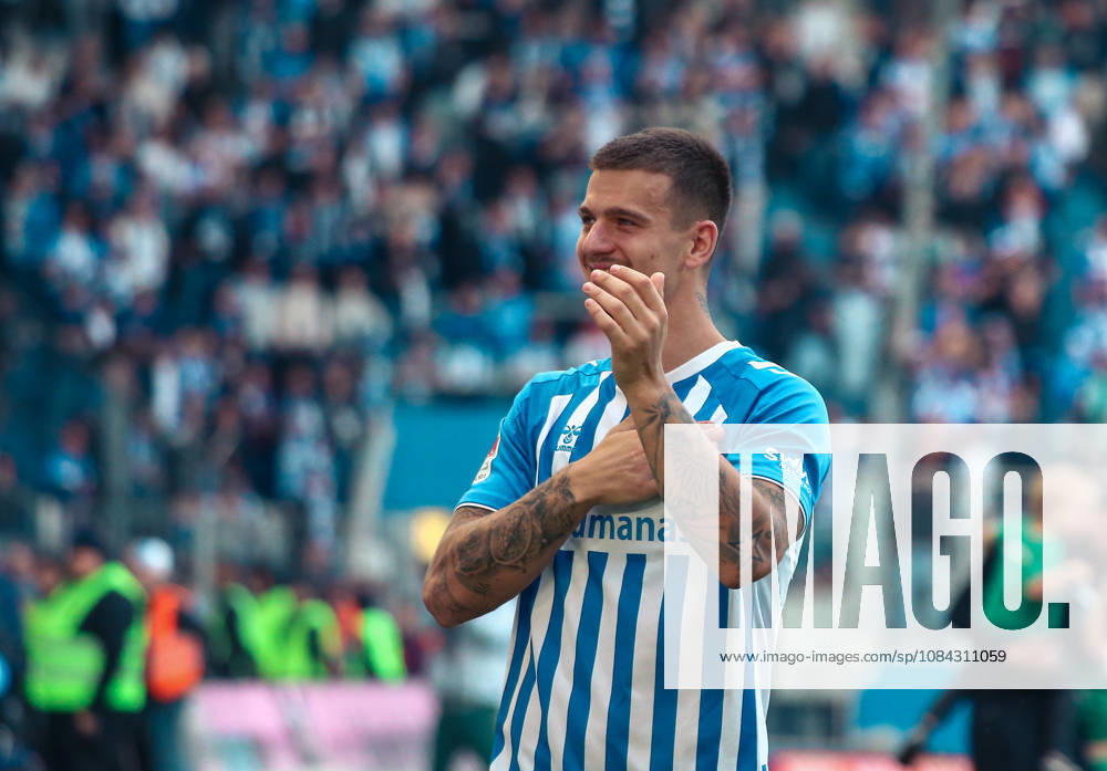 Germany Soccer 2. Bundesliga 2026–2027, Matchday 7: 1. FC Magdeburg vs. Hannover 96, Avnet Arena Magdeburg; Mateusz Zukowski (Mateusz Zukowski) of 1. FC Magdeburg celebrates the victory, 22