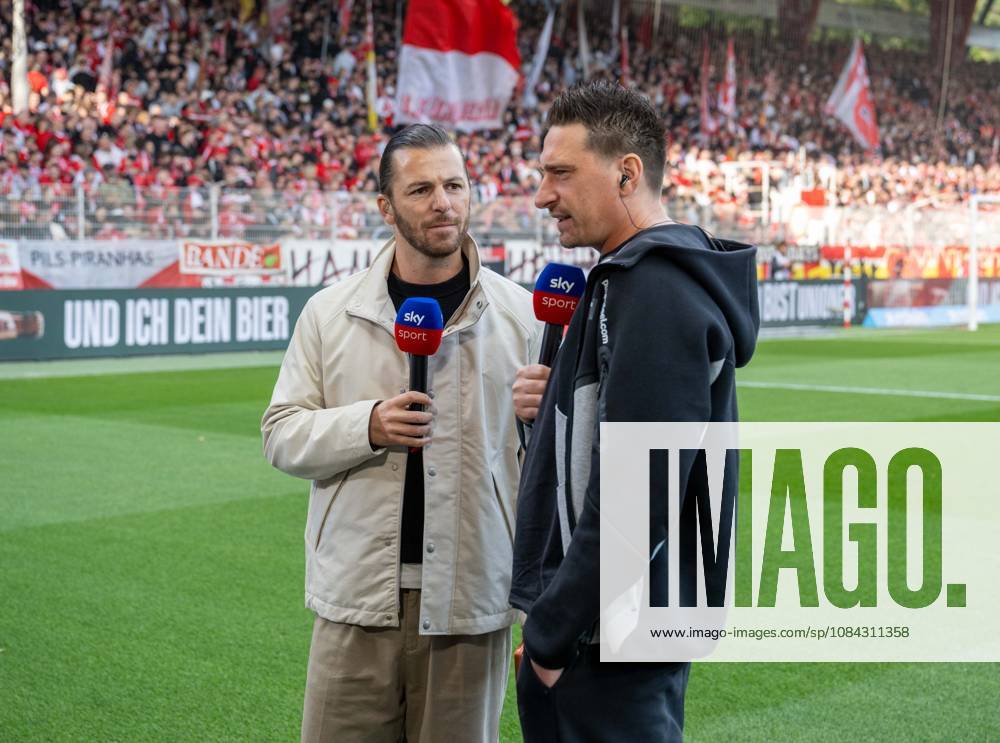Soccer, Men s, 2026–2027 Season, Bundesliga 1, Matchday 5, 1. FC Union Berlin vs. SV 07 Elversberg, from left: Riccardo Basile (Sky), Coach Vincent Wagner (SV Elversberg), October 10, 2026,