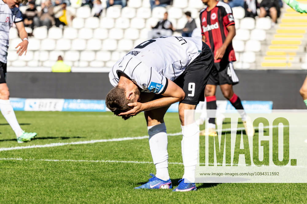 SSV Ulm 1846 Soccer vs. Eintracht Frankfurt II, Soccer, Regionalliga Southwest, Matchday 11, Donaustadion Ulm, October 10, 2026—Lucas Röser of SSV Ulm 1846 missed a scoring opportunity; 09 SSV Ulm 1846 vs. Eintracht Frankfurt II, Soccer, Regionalliga Southwest, Matchday 11, Donaustadion Ulm, October 10, 2026; Photo by Lucca Fundel, Ulm Donaustadion, Baden-Württemberg, Germany