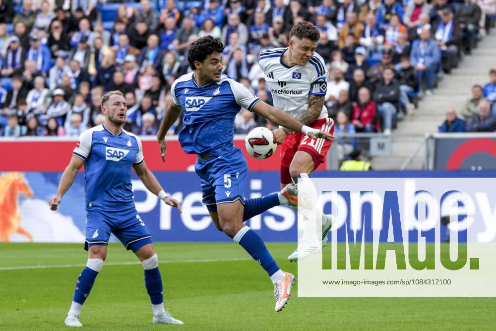 V li Ozan Muhammed Kabak Hoffenheim, 5, Nicolai Remberg HSV, 21, Captain, tackle, game scene, duel, tackle, tackling, dynamic, action, 10 10 2026, Sinsheim, Germany, soccer, Bundesliga, TSG 1899 Hoffenheim, Hamburger SV, DFB and DFL regulations prohibit any use of photographs as image sequences and or quasi-video