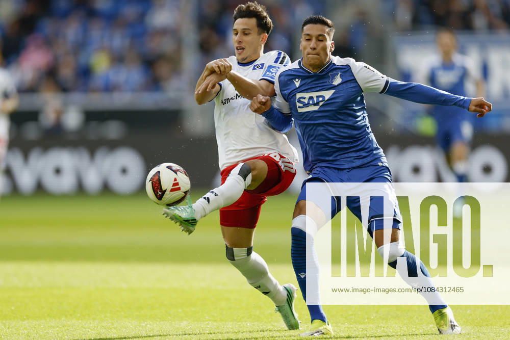 From left to right: Nicolás Capaldo (HSV) and Adam Daghim (TSG Hoffenheim), in the Bundesliga match between TSG 1899 Hoffenheim and Hamburger SV at the PreZero Arena, Sinsheim, Germany, on October 10, 2026, in action during the Bundesliga match between TSG 1899 Hoffenheim and Hamburger SV at the PreZero Arena, Sinsheim, Germany, on October 10, 2026. DFB and DFL regulations prohibit any use of photographs as image sequences and or quasi-video,