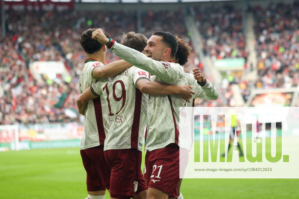 Celebration of the 1-0 goal by Robin Fellhauer (FC Augsburg, 19), with Arijon Ibrahimovic (GER), FC Augsburg vs. FC Bayern Munich, Soccer, Bundesliga, Matchday 5, 2026–2027 Season, October 10, 2026, DFL and DFB regulations prohibit any use of photographs as image sequences and or quasi-video, GER, FC Augsburg vs. FC Bayern Munich, soccer, Bundesliga, Matchday 5, 2026–2027 season, October 10, 2026, Augsburg