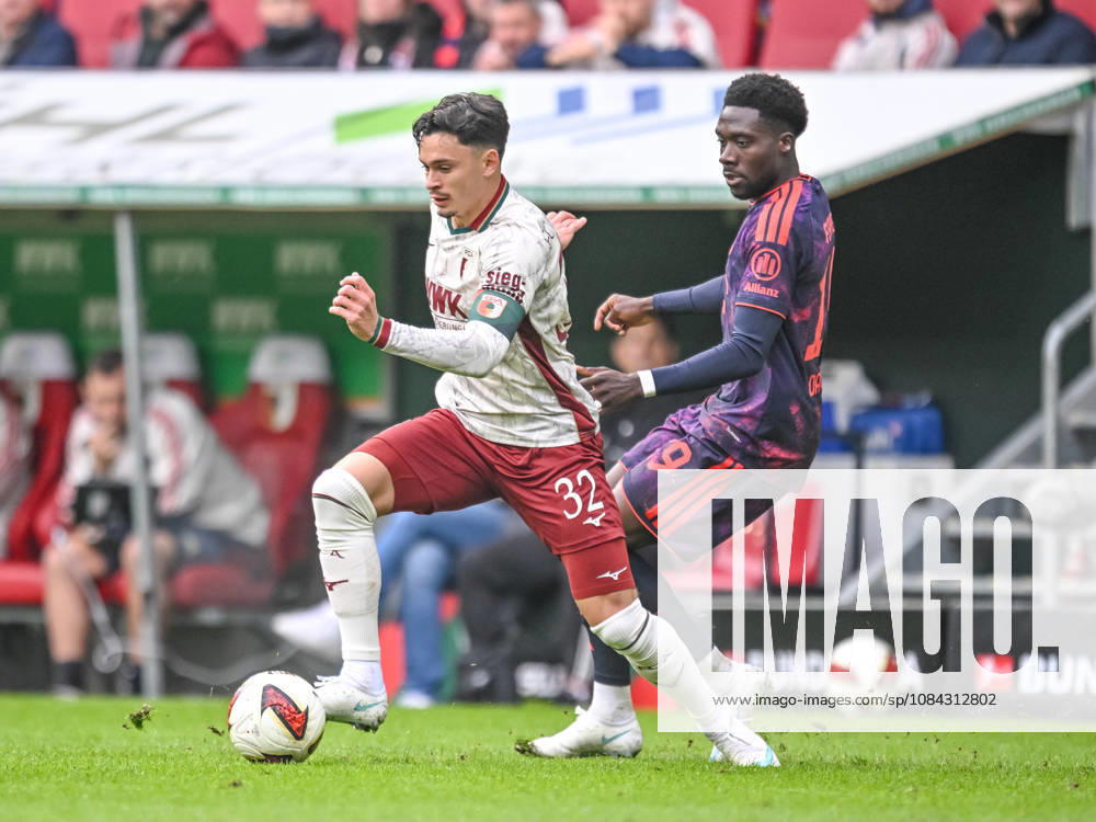 Fabian Rieder of FC Augsburg and Alphonso Davies of FC Bayern Munich battle for the ball during the Bundesliga match between FC Augsburg and FC Bayern Munich, at the WWK Arena on October 10, 2026, in Augsburg, Germany. Photo by Harry Langer, DeFodi Images. Fabian Rieder of FC Augsburg and Alphonso Davies of FC Bayern Munich battle for the ball during the Bundesliga match between FC Augsburg and FC Bayern Munich at the WWK Arena on October 10, 2026 in Augsburg, Germany. Photo by Harry Langer, DeFodi Images. DFB and DFL regulations prohibit any use of photographs as image sequences and or quasi-video. Photo by Harry Langer, DeFodi Images. DFB and DFL regulations prohibit any use of photographs as imSEQUENCES AND OR QUASI-VIDEO
