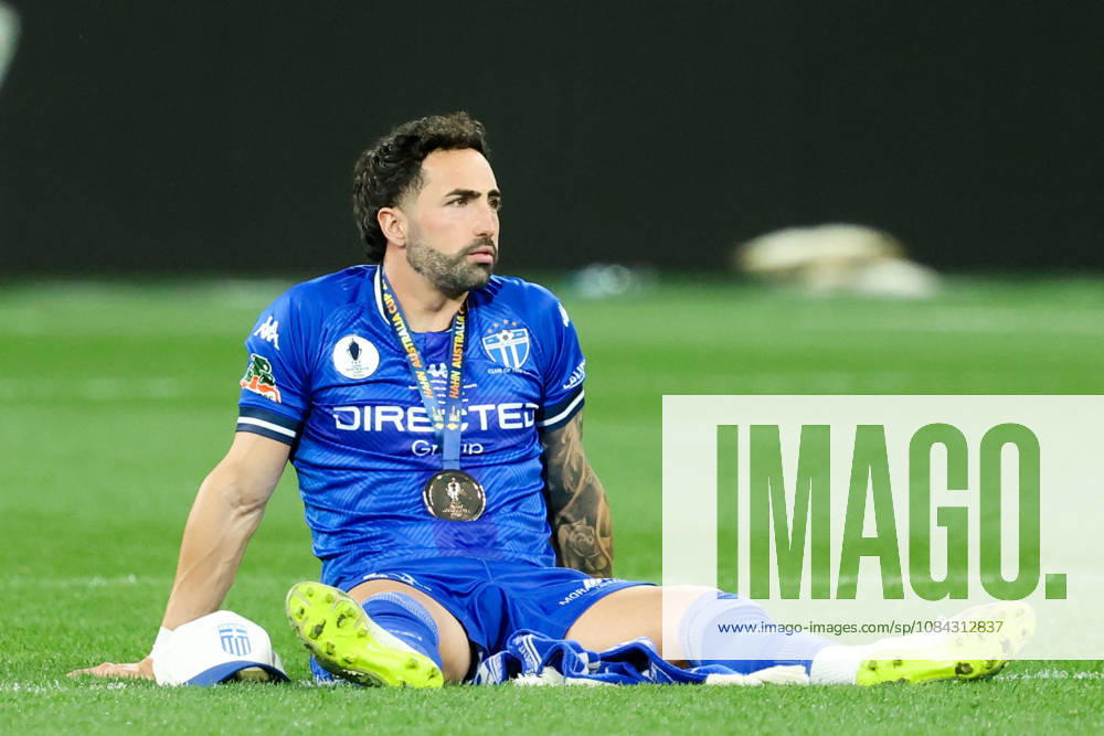 MELBOURNE, AUSTRALIA - OCTOBER 10: Jordan Swibel of South Melbourne FC takes a moment to reflect after defeating Melbourne Victory FC in the 2026 Hahn Australia Cup Final at AAMI Park on October 10, 2026 in Melbourne, Australia. Melbourne Australia - ZUMAp121 20261010_zsp_p121_029