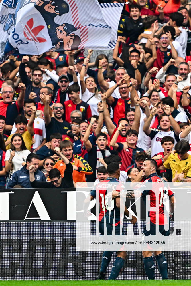 Genoas Brazilian forward Junior Messias (right) celebrates with his team-mate Montenegrin forward Milutin Osmajic after scoring a goal during the Italian Serie A soccer match Genoa Cfc vs Acf Fiorentina at Luigi Ferraris stadium in Genoa, Italy, 10 October 2026. ANSA STRINGER. Serie A - Genoa Cfc Vs Acf Fiorentina - ZUMAa110 20261010_zaf_a110_003