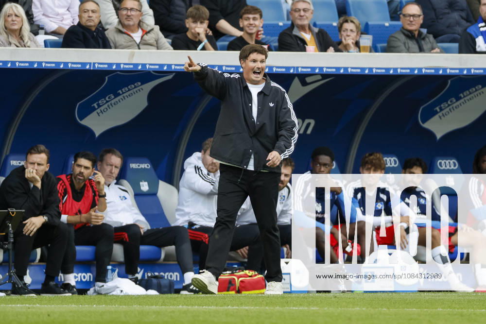 Merlin Polzin, Hamburger SV, Coach, Facial Expressions, Emotion, Germany, Soccer, Bundesliga 1, Matchday 5, 2026–2027, TSG Hoffenheim vs. Hamburger SV, October 10, 2026, Sinsheim SNP Arena, Germany
