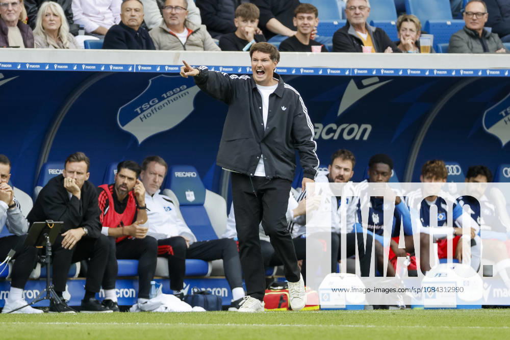 Merlin Polzin, Hamburger SV, Coach, Facial Expressions, Emotion, Germany, Soccer, Bundesliga 1, Matchday 5, 2026–2027, TSG Hoffenheim vs. Hamburger SV, October 10, 2026, Sinsheim SNP Arena, Germany