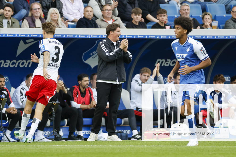 Merlin Polzin, Hamburger SV, Coach, Facial Expressions, Emotion, Germany, Soccer, Bundesliga 1, Matchday 5, 2026–2027, TSG Hoffenheim vs. Hamburger SV, October 10, 2026, Sinsheim SNP Arena, Germany