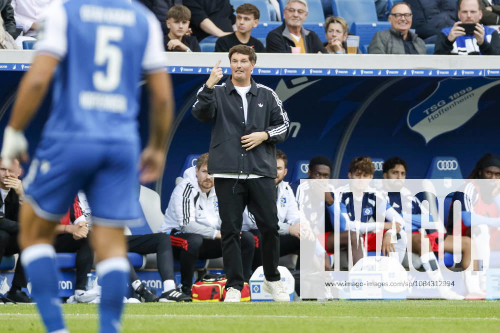 Merlin Polzin, Hamburger SV, Coach, Facial Expressions, Emotion, Germany, Soccer, Bundesliga 1, Matchday 5, 2026–2027, TSG Hoffenheim vs. Hamburger SV, October 10, 2026, Sinsheim SNP Arena, Germany