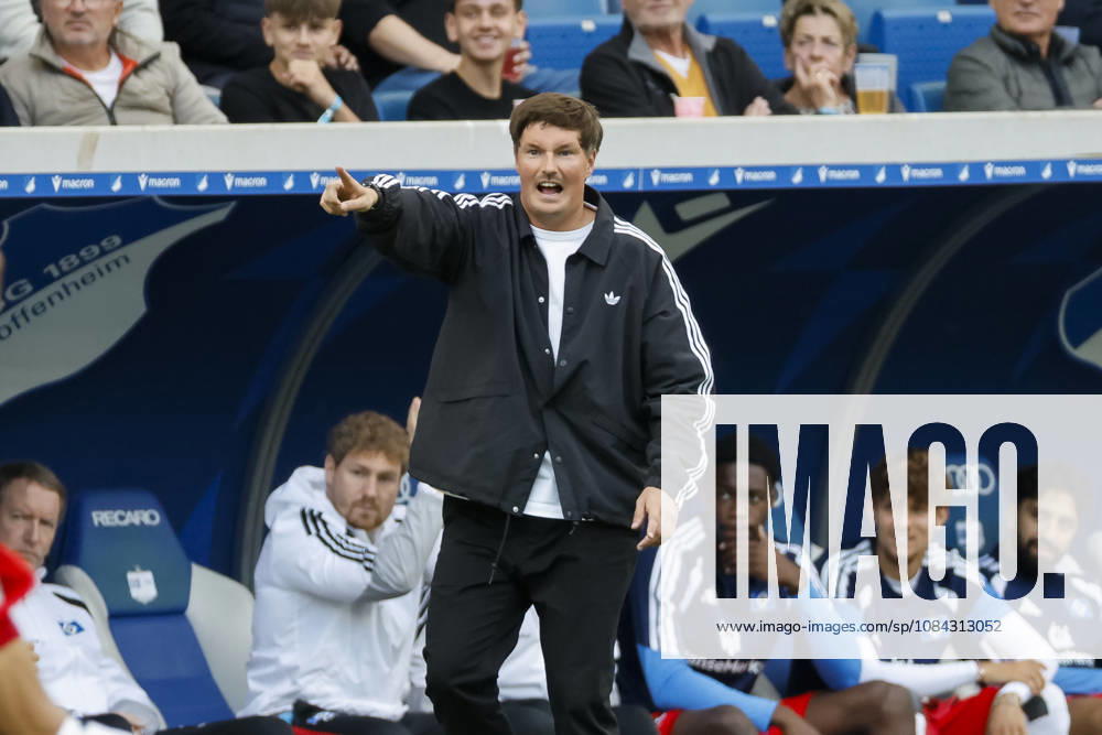 Merlin Polzin, Hamburger SV, Coach, Facial Expressions, Emotion, Germany, Soccer, Bundesliga 1, Matchday 5, 2026–2027, TSG Hoffenheim vs. Hamburger SV, October 10, 2026, Sinsheim SNP Arena, Germany