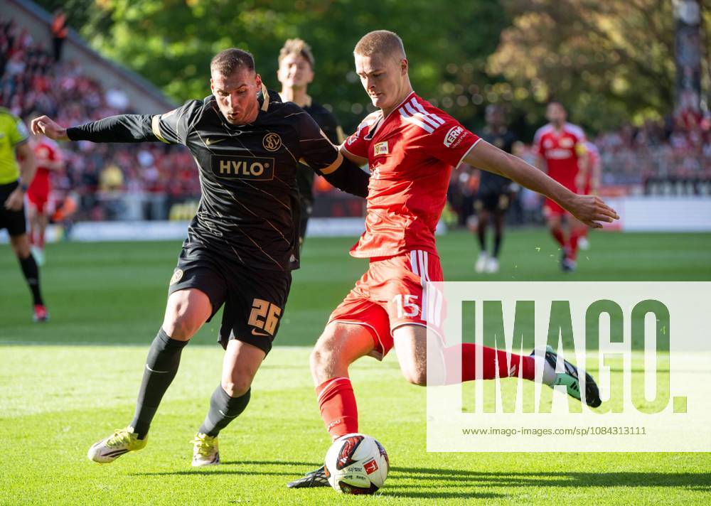 Soccer, Men s, 2026–2027 Season, Bundesliga 1, Matchday 5, 1. FC Union Berlin vs. SV 07 Elversberg, from left: Luca Sirch (SV Elversberg), Tom Rothe (1. FC Union Berlin), October 10, 2026,