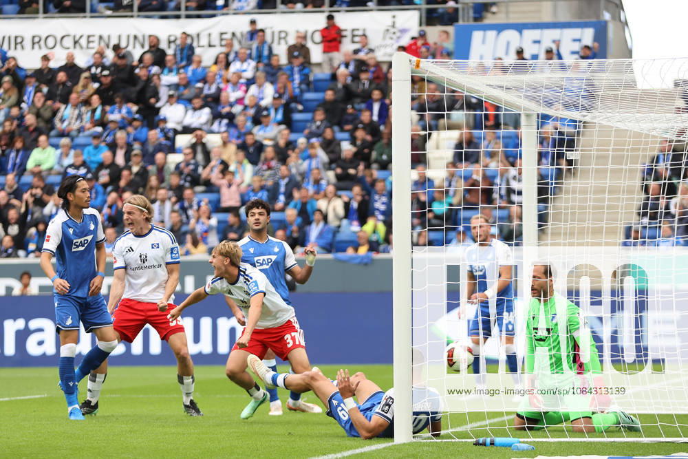 Soccer, Bundesliga 1, TSG 1899 Hoffenheim vs. Hamburger SV Goal scored, goal making it 0–1: Yussuf Poulsen, Hamburger SV. DFL and DFB regulations prohibit any use of photographs as image sequences and or quasi-video. Sinsheim