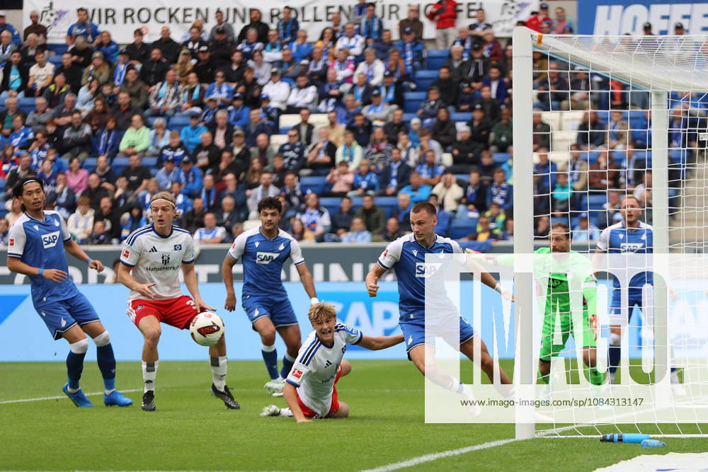 Soccer, Bundesliga 1, TSG 1899 Hoffenheim vs. Hamburger SV Goal scored, goal making it 0–1: Yussuf Poulsen, Hamburger SV. DFL and DFB regulations prohibit any use of photographs as image sequences and or quasi-video. Sinsheim