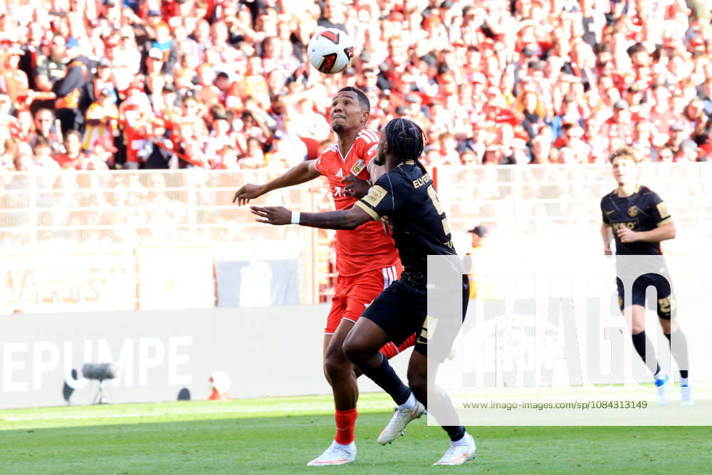 GER, Soccer, Bundesliga 1, 2026–2027, Alte Foersterei, 1 FC Union vs. SV Elsversberg, Matchday 5: Ohis Felix Uduokhai 1, FC Union Berlin 2; Noel Futkeu, Elversberg 9. DFB and DFL regulations prohibit any use of photographs as image sequences and or quasi-video. nordphoto GmbH, Engler, Berlin, Alte Försterei Stadium, Berlin, Germany