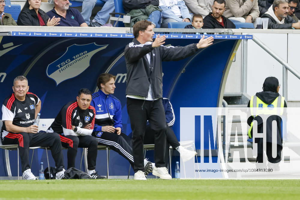 Merlin Polzin, Hamburger SV, Coach, Facial Expressions, Emotion, Germany, Soccer, Bundesliga 1, Matchday 5, 2026–2027, TSG Hoffenheim vs. Hamburger SV, October 10, 2026, Sinsheim SNP Arena, Germany
