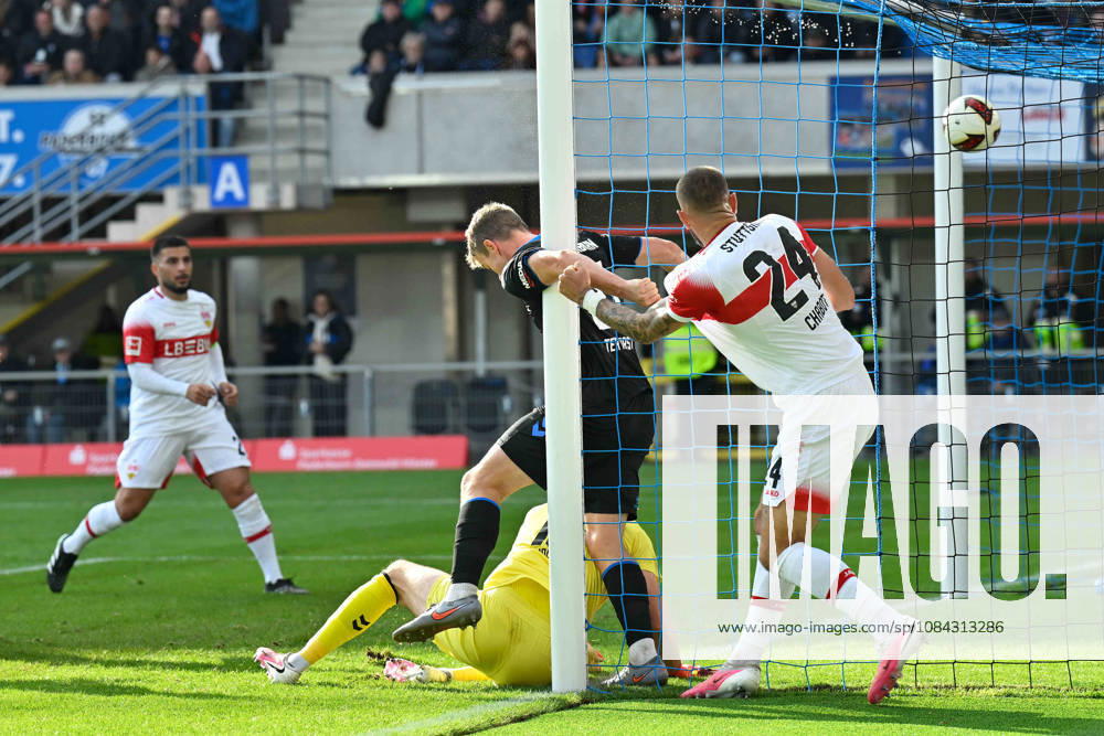 Paderborn, Home Deluxe Arena, October 10, 2026, GER, Men s, 1. Bundesliga, 2026–2027 Season, SC Paderborn 07 vs. VfB Stuttgart. Photo by Julian CHABOT. Stuttgart scores the goal to make it 0–1. DFL regulations prohibit any use of photographs as image sequences and or quasi-video. North Rhine-Westphalia, Germany