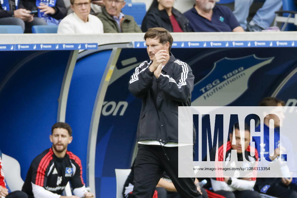 Merlin Polzin, Hamburger SV, Coach, Facial Expressions, Emotion, Germany, Soccer, Bundesliga 1, Matchday 5, 2026–2027, TSG Hoffenheim vs. Hamburger SV, October 10, 2026, Sinsheim SNP Arena, Germany