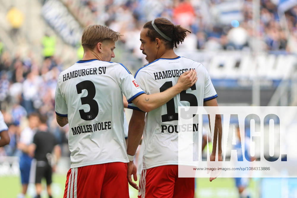 Soccer, Bundesliga 1, TSG 1899 Hoffenheim vs. Hamburger SV, Goal scored, Goal making the score 0–1, Yussuf Poulsen, Hamburger SV, Goal celebration, Goal celebration, celebrating the goal, celebrates scoring Yussuf Poulsen, Hamburger SV, David Moller Wolfe, Hamburger SV. DFL and DFB regulations prohibit any use of photographs as image sequences and or quasi-video. Sinsheim