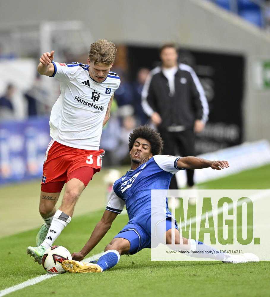 Tackle, Action: Bernardo (TSG 1899 Hoffenheim 13) vs. David Moeller Wolfe (Hamburger SV HSV 03) TSG 1899 Hoffenheim vs. Hamburger SV HSV 10 10 2026 DFL regulations prohibit any use of photographs as image SEQUENCES AND OR QUASI-VIDEO TSG 1899 Hoffenheim vs. Hamburger SV HSV