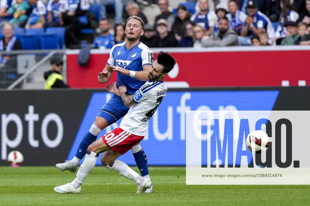V li Wouter Burger (Hoffenheim), 18, body-checking Fabio Vieira (HSV), 20; tackle, match scene, duel, tackle, tackling, dynamics, action, 10 10 2026, Sinsheim, Germany, soccer, Bundesliga, TSG 1899 Hoffenheim, Hamburger SV, DFB and DFL regulations prohibit any use of photographs as image sequences and or quasi-video
