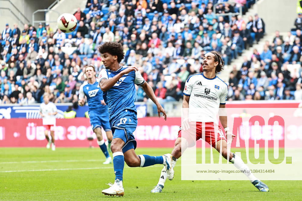 Soccer, Bundesliga 1, TSG 1899 Hoffenheim vs. Hamburger SV, tackle, duel, tackle, compete Bernardo TSG 1899 Hoffenheim Yussuf Poulsen Hamburger SV Sinsheim