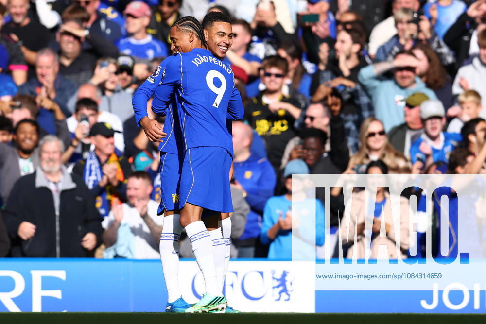 London, England, 10th October 2026. Morgan Rogers (R) of Chelsea celebrates after scoring to make it 2-0 during the Chelsea vs AFC Bournemouth Premier League match at Stamford Bridge, London. Picture credit should read: Paul Terry Sportimage . SPI_020_PT_Chelsea_Bournemouth SPI-5060-0020