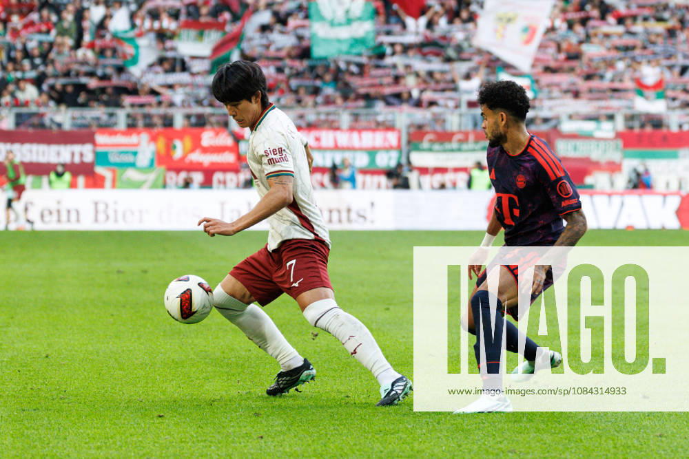 Young Woo Seol 7, FC Augsburg, and Luis Diaz 14, FC Bayern Munich, during the match between FC Augsburg and FC Bayern Munich, soccer, men s, Bundesliga, 2026–2027, Matchday 5 on October 10, 2026, in Augsburg, WWK ARENA. DFL and DFB regulations prohibit any use of photographs as image sequences and or quasi-video. Bayern, Germany